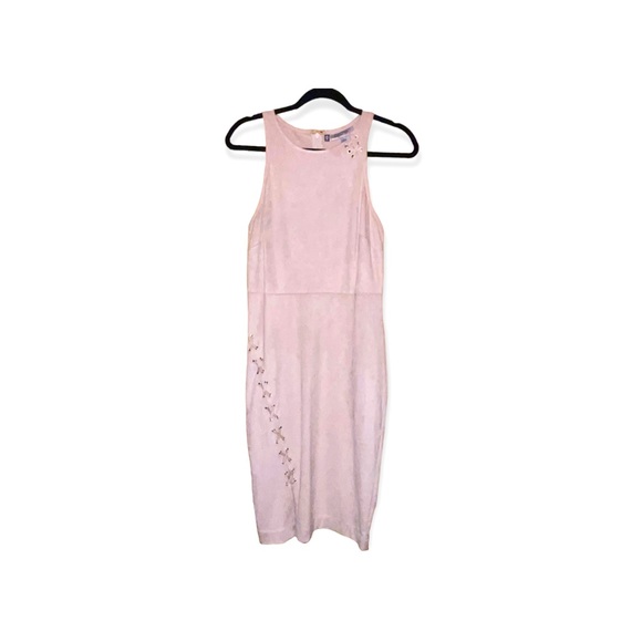 JENNIFER LOPEZ Pink Faux Suede Sleeveless Midi Sheath Dress 6 - Picture 1 of 7